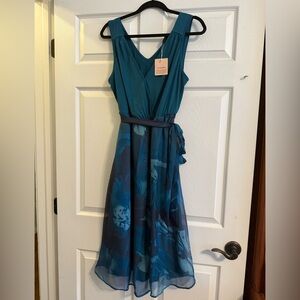 BloomChic - Floral Print Belted Patchwork Pocket Tank Dress